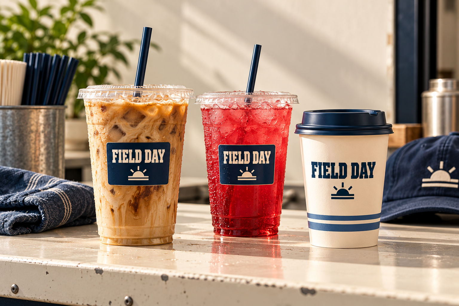 Field Day iced coffee, fruit energy drink and hot coffee concepts